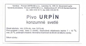 Urpin Štítok z nápoja: Sx1-Urpin (Pivovar Banska Bystrica, Slovenská ...