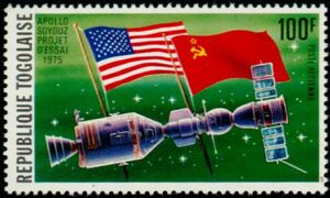 Apollo-Soyuz Link-up, American and Russian Flags