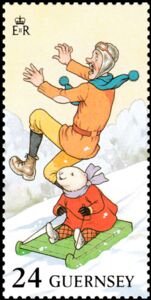 Balloonist leaping away from Gregory on Sled