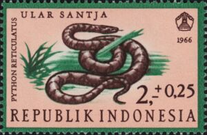 Stamp: Reticulated Python (Python reticulatus) (Indonesia(Reptiles) Mi ...