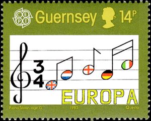 Stave of Music enclosing Flags