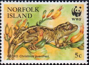 邮票: Lord Howe Island Gecko (Christinus guentheri) on Branch (诺福克 ...
