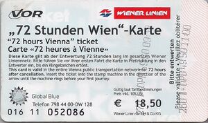 Transport Ticket: 72 Stunden Wien (Wiener Linien, 오스트리아(Vienna ticket