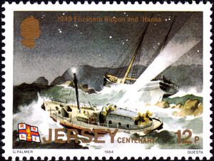 Stamp: Elizabeth Rippon and Hanna, 1949 (Jersey(Centenary of Jersey R.N ...