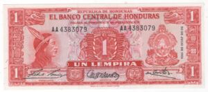 Banknote: 1 Lempira (Honduras(1961-1965 Issue) Wor:P-54 Aa.2