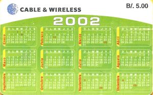 gold calendar 2002 午 Phonecard: Calendar 2002 - Green (Cable & Wireless, Panama(Chip