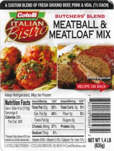 Meatballs Label Food Label: Italian Bistro Meatball & Meatloaf (Catelli Brothers ...