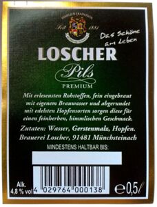 Drink Label: Loscher Pils (Loscher GmbH & Co. KG, Germany, Federal