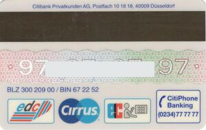 Bank Card: CITIBANK ec 97 (Citibank, Germany, Federal Republic) Col:DE ...