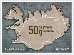 Postcode Iceland Stamp: Map Of Iceland with Postal Route (Iceland(Europa (C.E.P.T.) 2020 ...