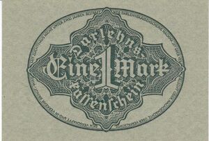 钞票: 1 Mark (德国(1922 Issues - Darlehenskassenschein, State Loan C.N ...