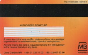 Cartão bancário: Banco BPI (BPI, PortugalCol:PT-VE-0027.05