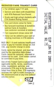 Transport Ticket: Bus - Reduced fare Transit card (CTA-Chicago, United ...