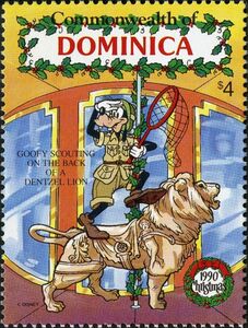 Goofy scouting on the back of a Dentzel Lion