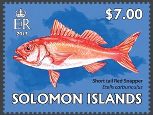 Stamp: Short Tail Red Snapper (Etelis carbunculus) (Solomon Islands ...