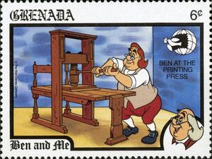 Ben and Me - Ben working printing press