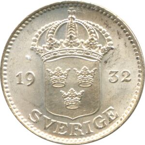 Münze: 25 Öre (Schweden(1907-1950 Gustaf V) Col:SE-000059,WCC:km785 🪙