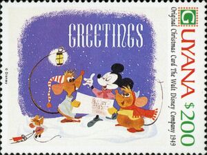 Mickey and Mice singing Carrols, Christmas Card 1949