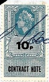 Stamp: Queen Elizabeth II 10p Contract Note (United Kingdom: Revenue ...