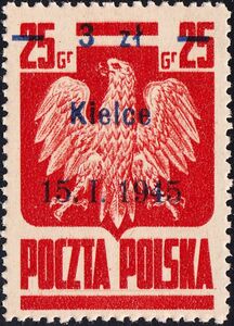Polish Eagle, Surcharge 3z on 25g Kielce 15.1.1945