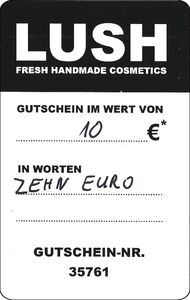 Geschenkkarte: Gutschein (Lush, Österreich(Lush) Col:AT-Lush-001