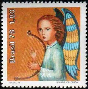 Stamp: Angel Playing Lyre (Brazil) (Christmas 1978) Mi:BR 1688,Sn:BR ...