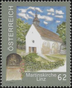 Stamp: Memorial Stone and Martin's Church, Linz (Austria(Churches in ...