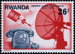 Desk phone, parabolic dish, satellite