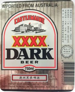 Drink Label: XXXX Dark beer (Castlemaine Perkins Ltd., AustraliaCol:AU