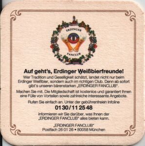 Sous-bock de bière: Erdinger (Privatbrauerei Erdinger Weißbräu Werner ...