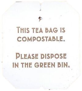 Thee label: This tea bag is compostable. Please dispose in the green ...