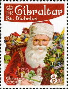 St. Nicholas in Red Robe, with Christmas Tree & Sack of Toys