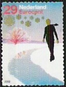 Stream and Figure Wearing Scarf