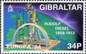 邮票: First Oil Engine by Rudolf Diesel, 1858-1913 (直布罗陀(Europa (C.E.P.T ...