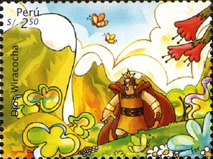 God Wiracocha Through Snowy Mountains and fFowers