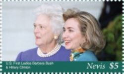 Selo: U.S. First Lady Barbara Bush & Hillary Clinton (Nevis(In Memoriam ...