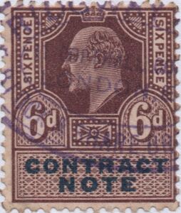 Stamp: Contract Note King Edward VII 6d (United Kingdom: Revenue Stamps ...