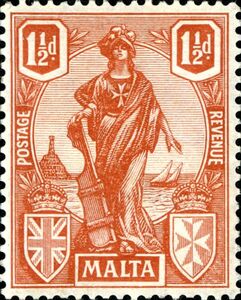 Stamp: Melita holding rudder (Malta(Definitives 1922-1926: Melita