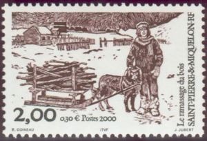 Man and His Dog Pulling a Small Sled