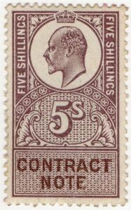 Stamp: Contract Note Edward VII 5/- (United Kingdom: Revenue Stamps ...