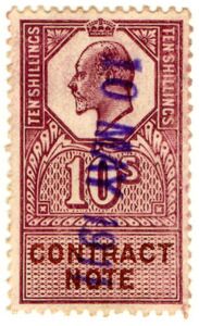 Stamp: Contract Note Edward VII 10/- (United Kingdom: Revenue Stamps ...