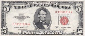 Usd5 Notes Banknote: 5 Dollars (United States of America) (1953 United States Note ...