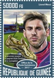 Stamp: Lionel Messi and trophy (Guinea(30th Birthday of Lionel Messi ...