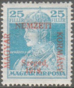 Red overprint: 'Magyar Nemzeti Kormány, Szeged, 1919.'