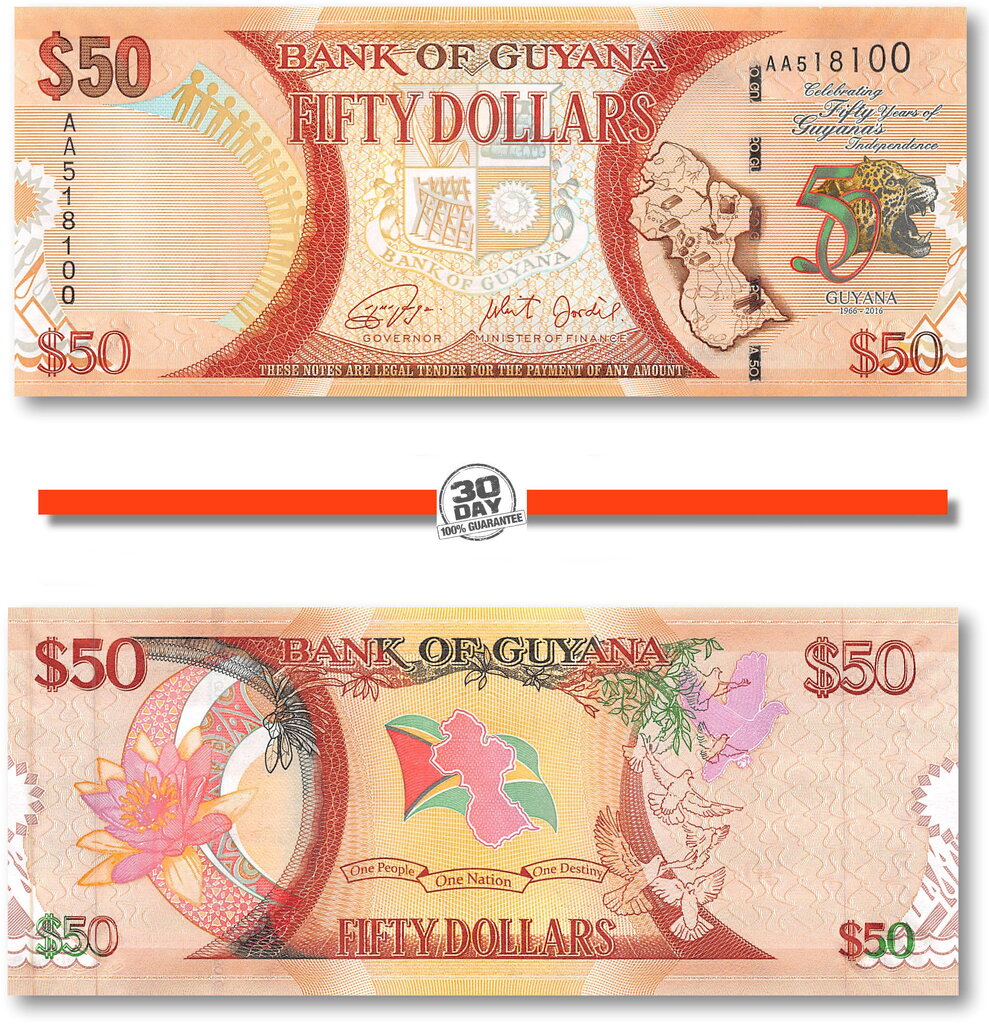 Guyana: 50 Dollars, 2016 : US$ 2.01 from Collectorshop-nu : Banknotes ...