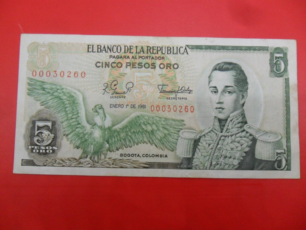 Colombia: 5 Pesos Oro, 1981 : US$ 5.89 from ivanmiljko : Banknotes for ...