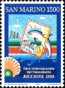 Stylized coast, stamp, dolphin, seashell