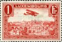 Biplane over Luxembourg City (1 Fr. red)