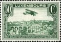 Biplane over Luxembourg City (50c green)