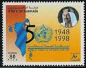 Map of Bahrain, number "50" with WHO emblem